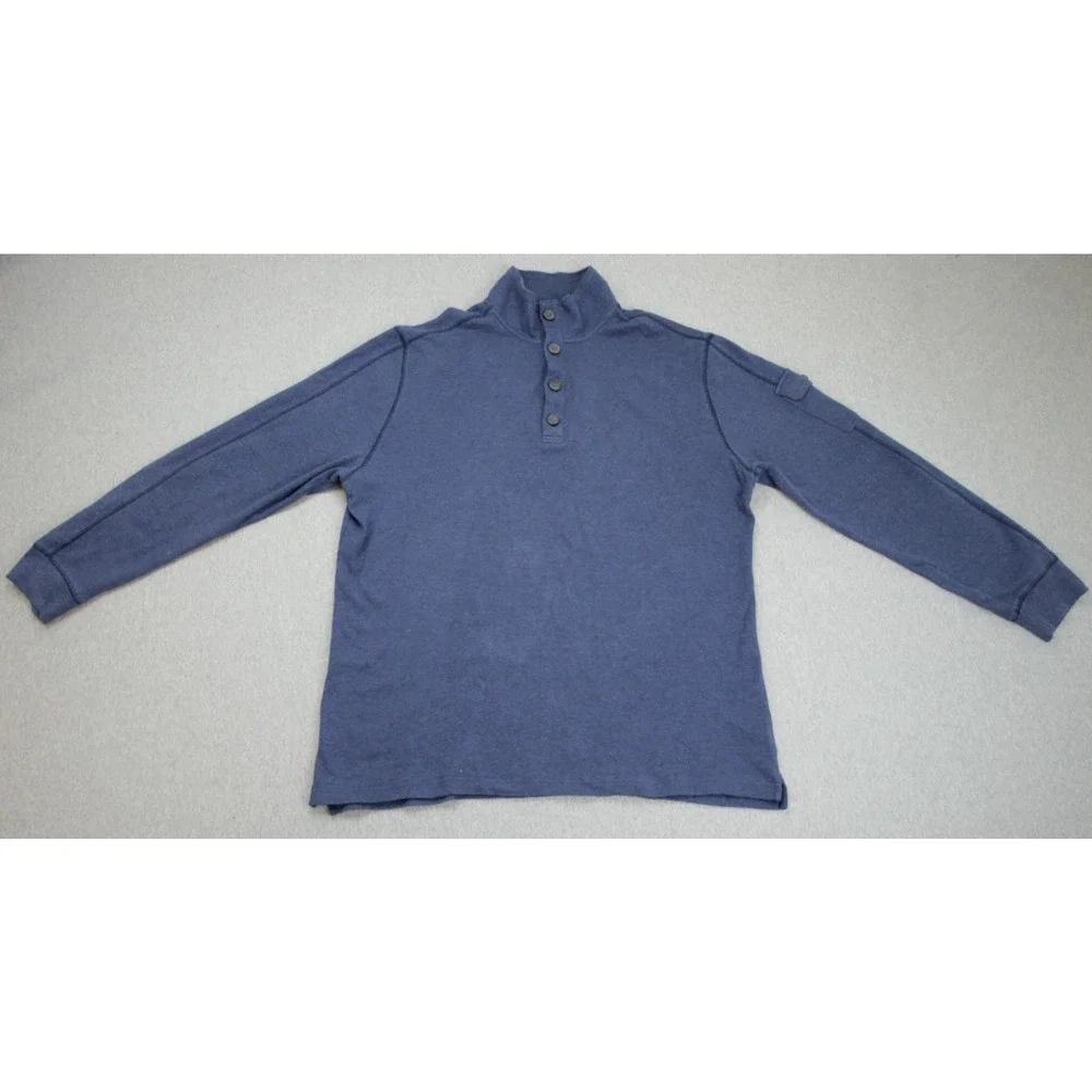 Banana Republic Sweater Men XL Blue 100% Cotton Long Sleeve 1/4 Button Mock Neck
